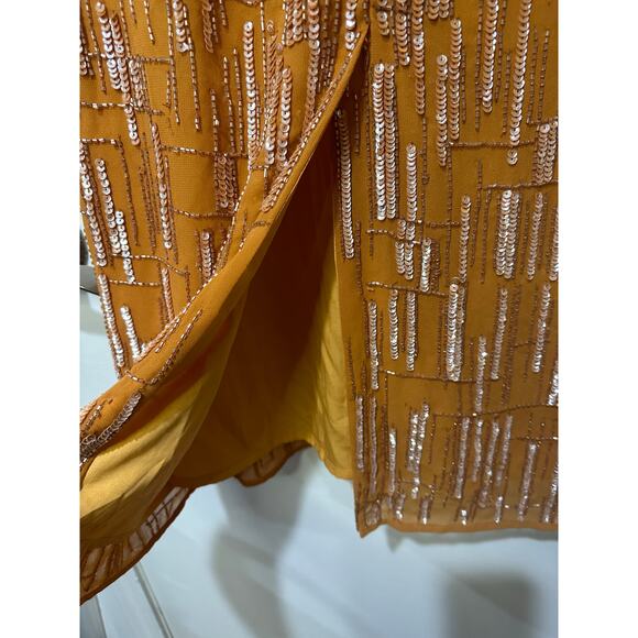 Mac Duggal Orange Abstract Beaded Sleeveless Midi Sheath Dress Size 14 NWT 70264 - Picture 16 of 16